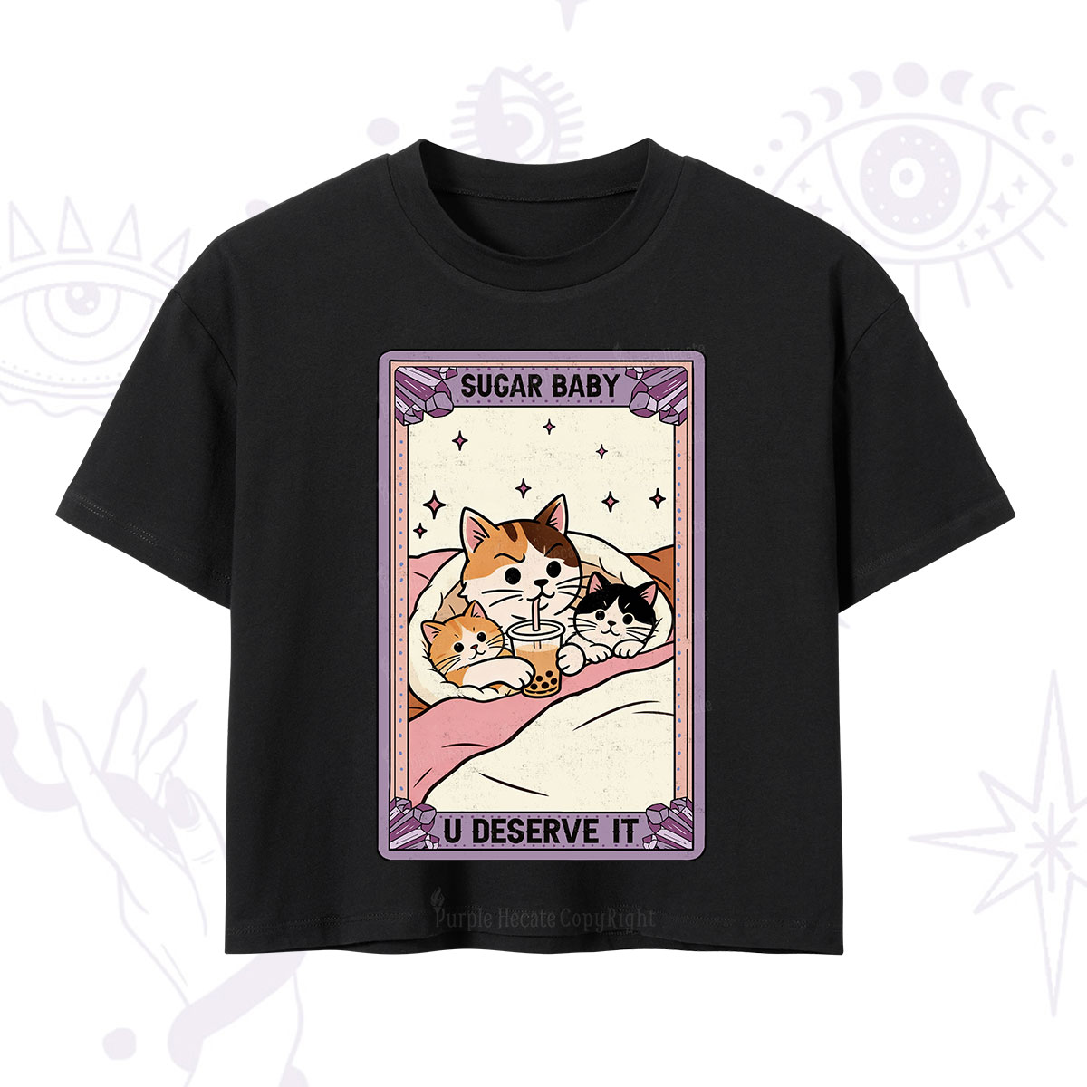 Purplehecate The Sugar Baby Cat Tarot Crop T-Shirt