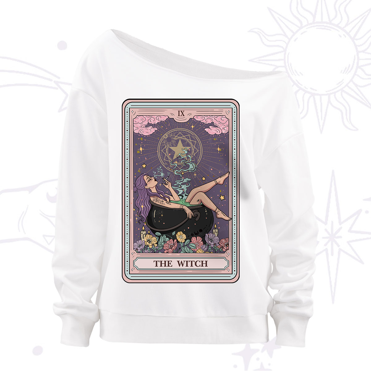Purplehecate The Witch Tarot Card Off The Shoulder Sweatshirt