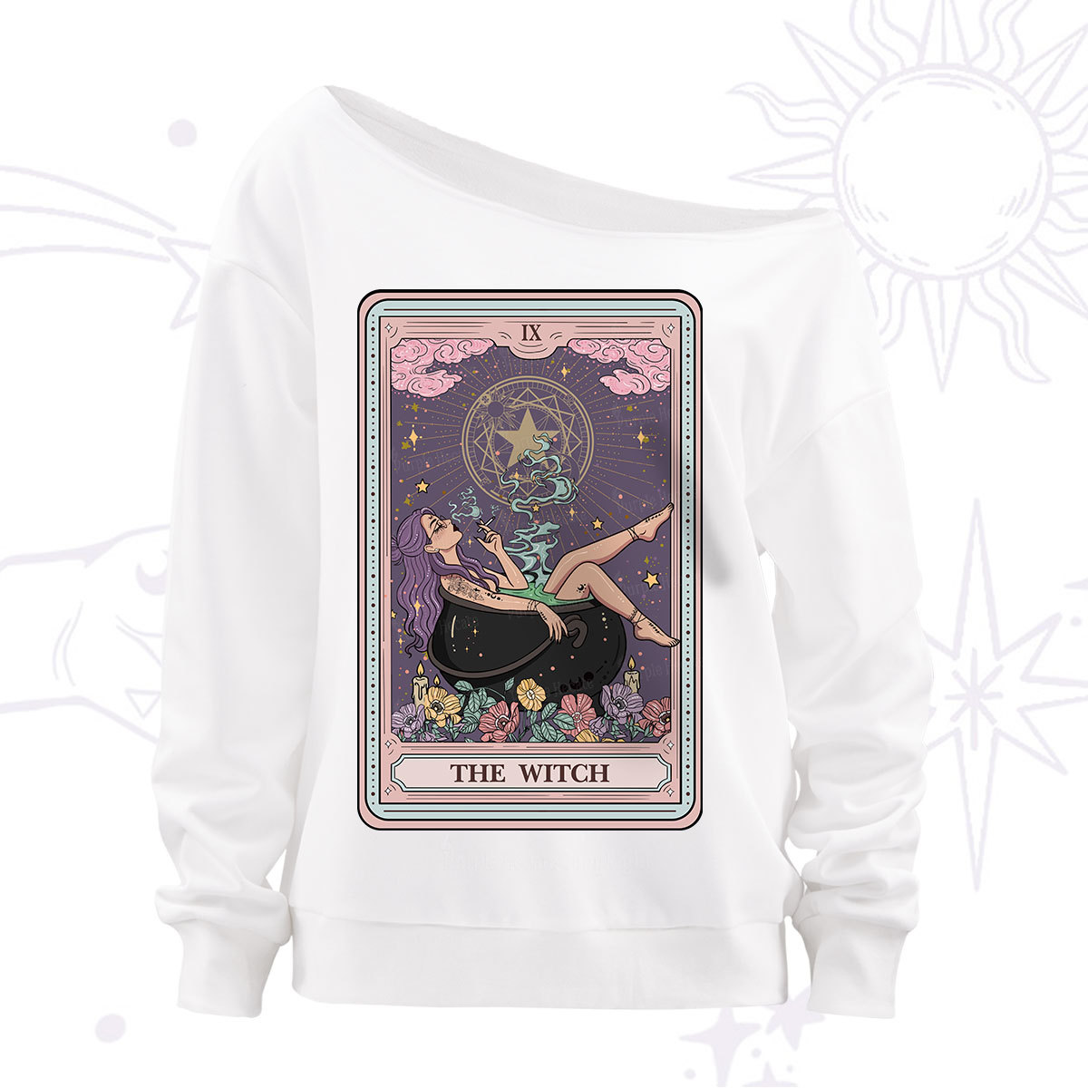 Purplehecate The Witch Tarot Card Off The Shoulder Sweatshirt