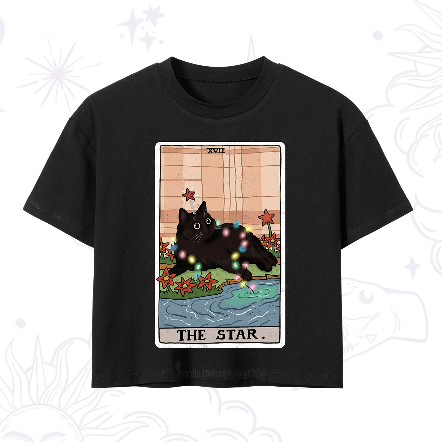 Purplehecate The Star Cat Tarot Card Crop T-Shirt