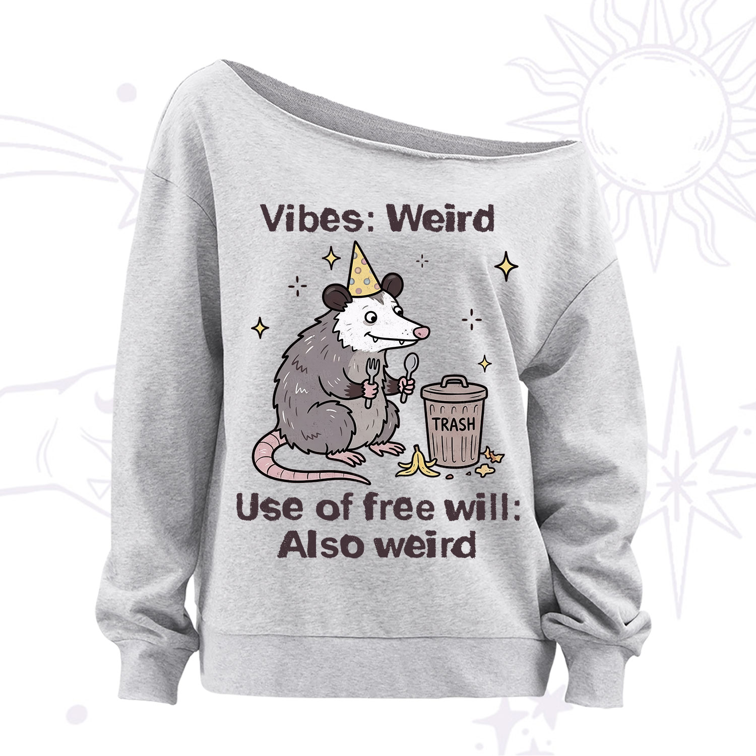 Purplehecate Weird Vibes Only Opossum Off The Shoulder Sweatshirt