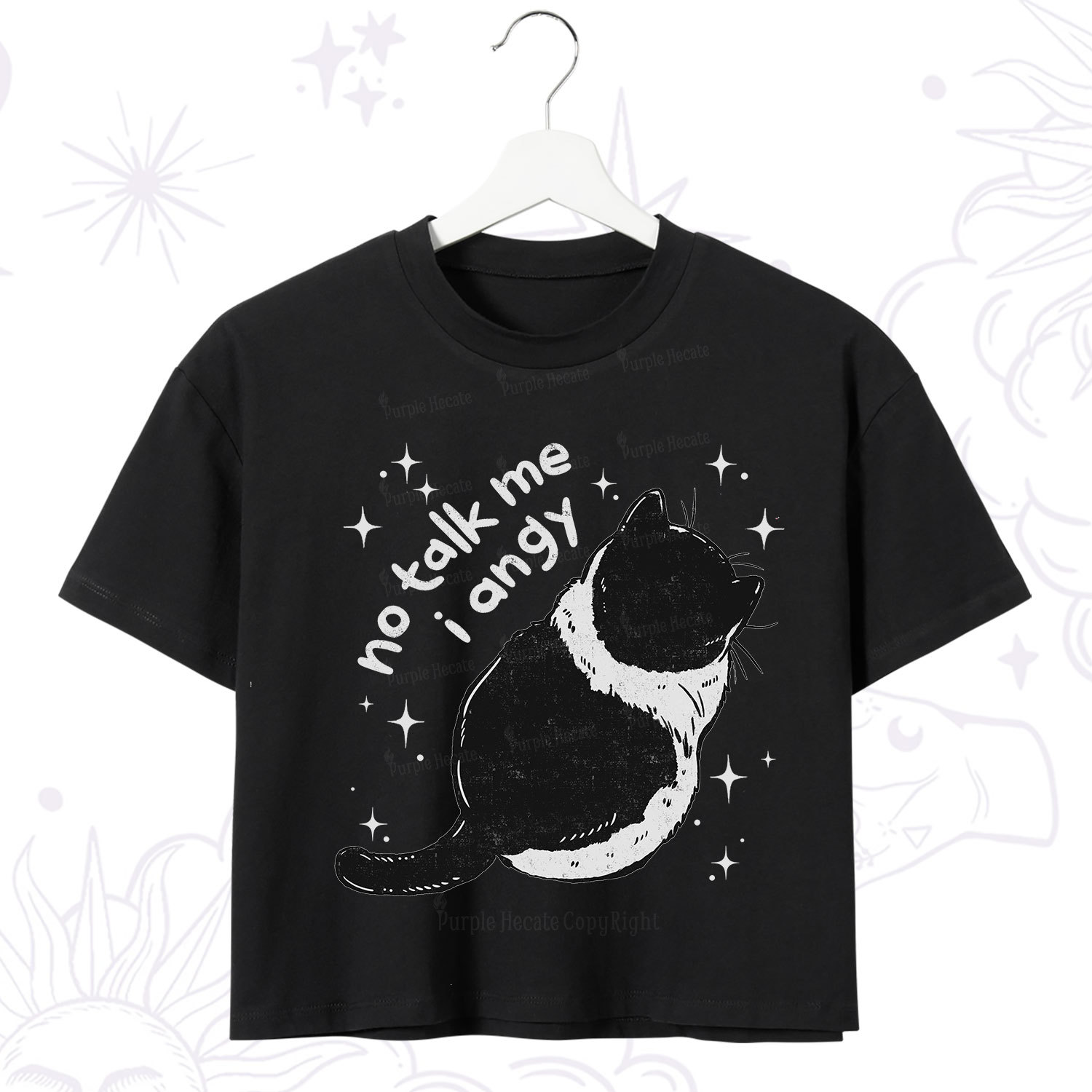 Purplehecate No Talk Me Im Angy Cat Crop T-Shirt