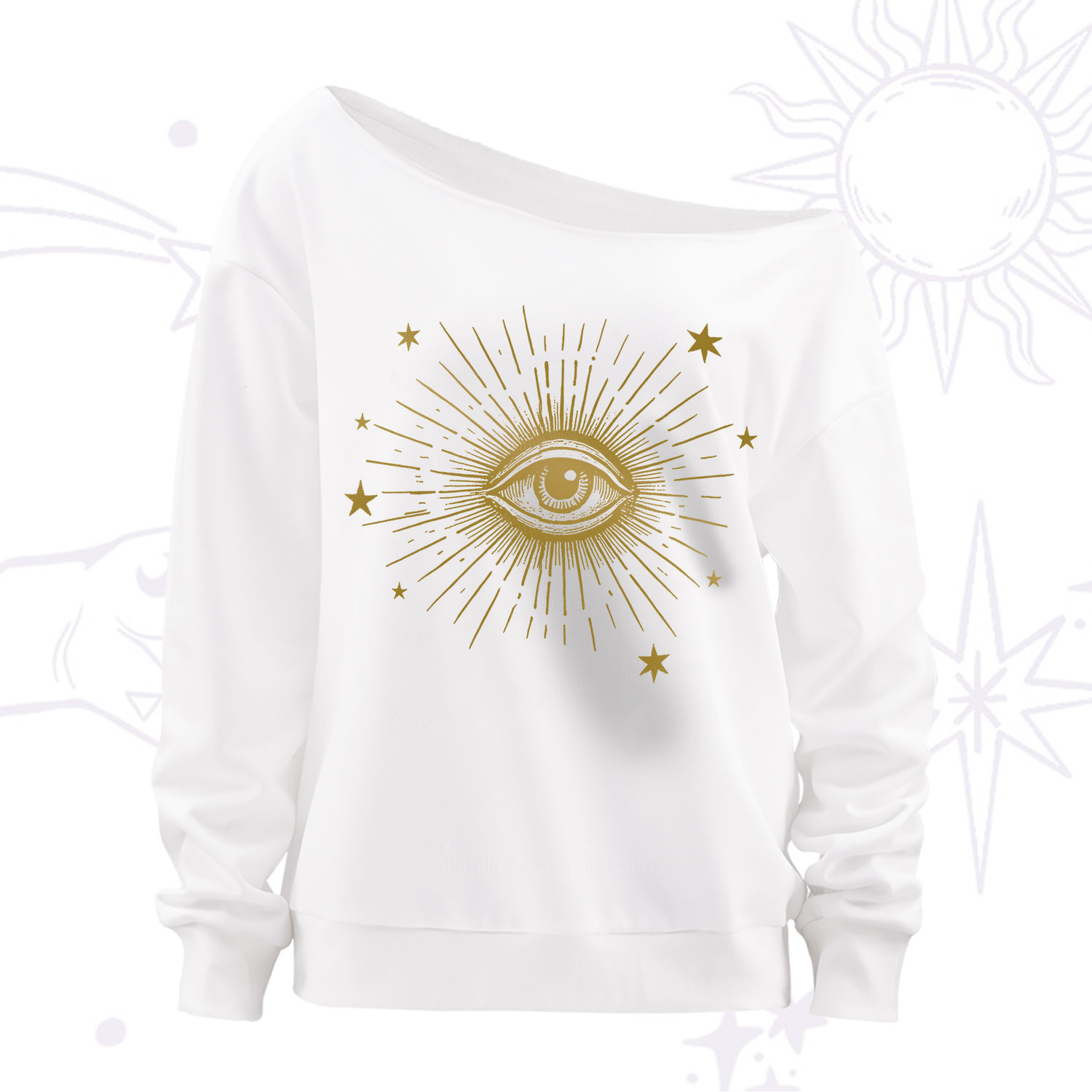 Purplehecate Celestial Eye with Stars Off The Shoulder Sweatshirt