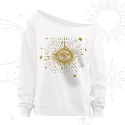 Purplehecate Celestial Eye with Stars Off The Shoulder Sweatshirt