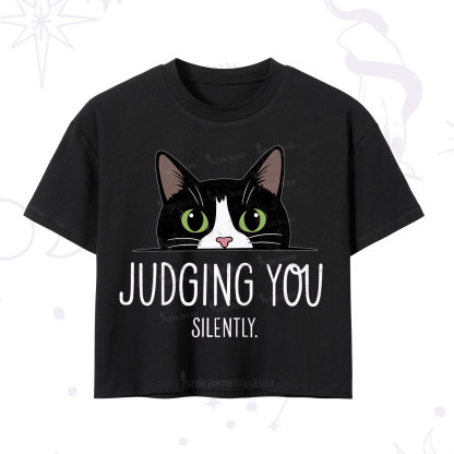 Purplehecate Cute Cat Judging You Silently Crop T-Shirt