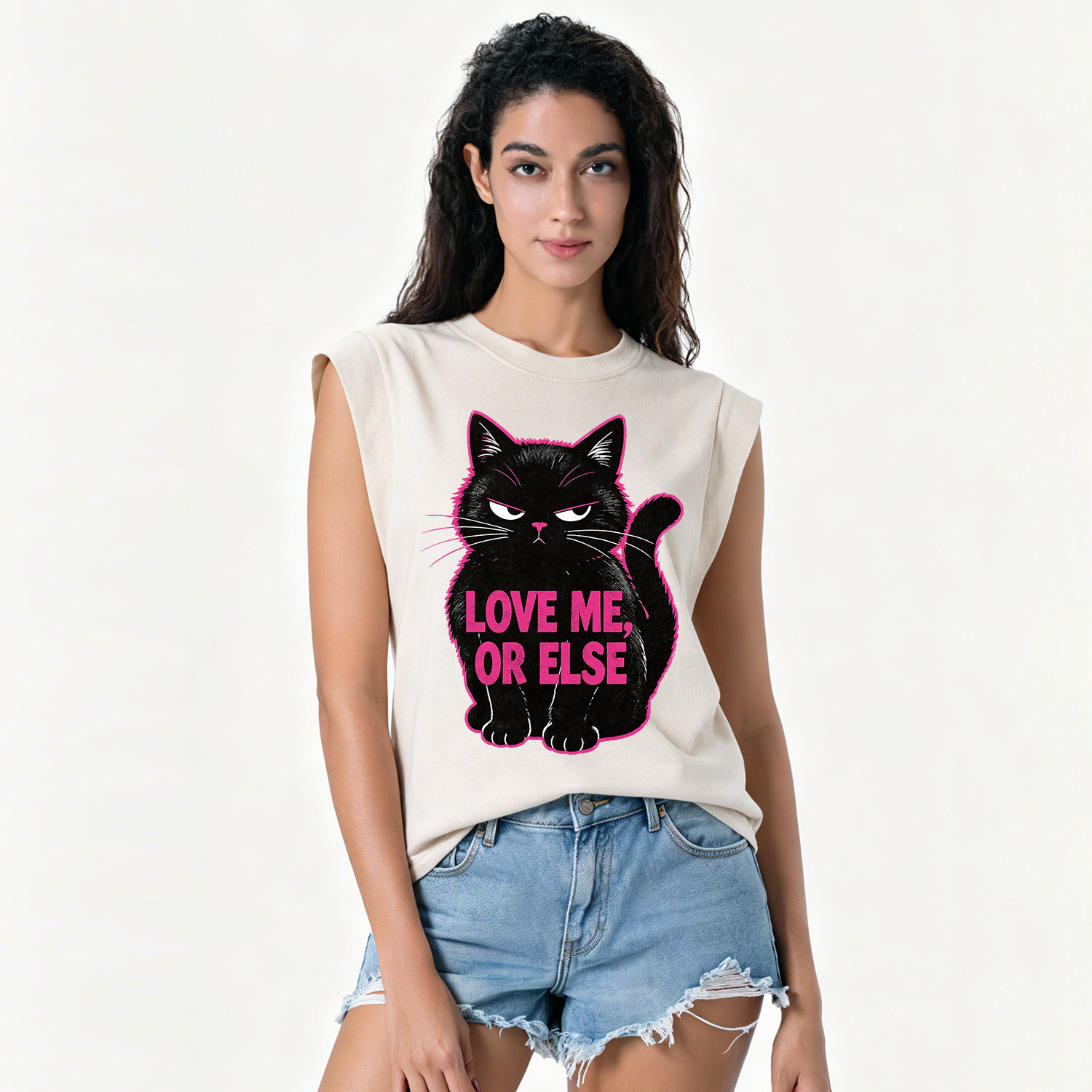 Purplehecate Grumpy Black Cat Love Me or Else Vintage Washed Tank
