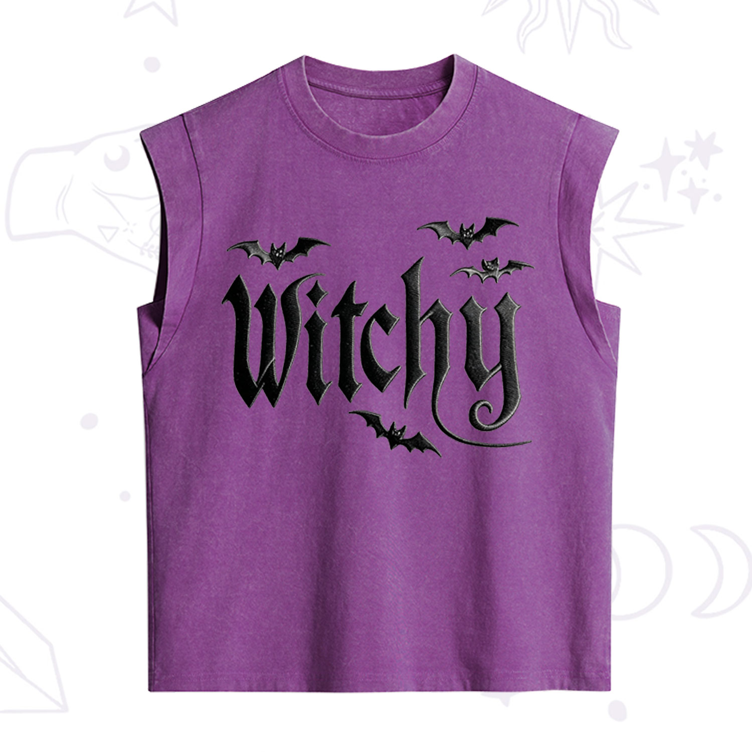 Purplehecate Gothic Bat Embroidered Vintage Washed Tank