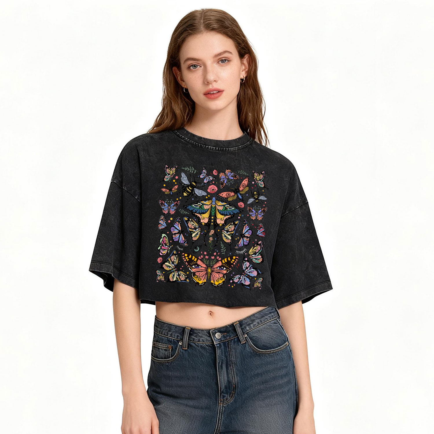 Purplehecate Mystical Butterfly & Moth Washed Cropped T-Shirt