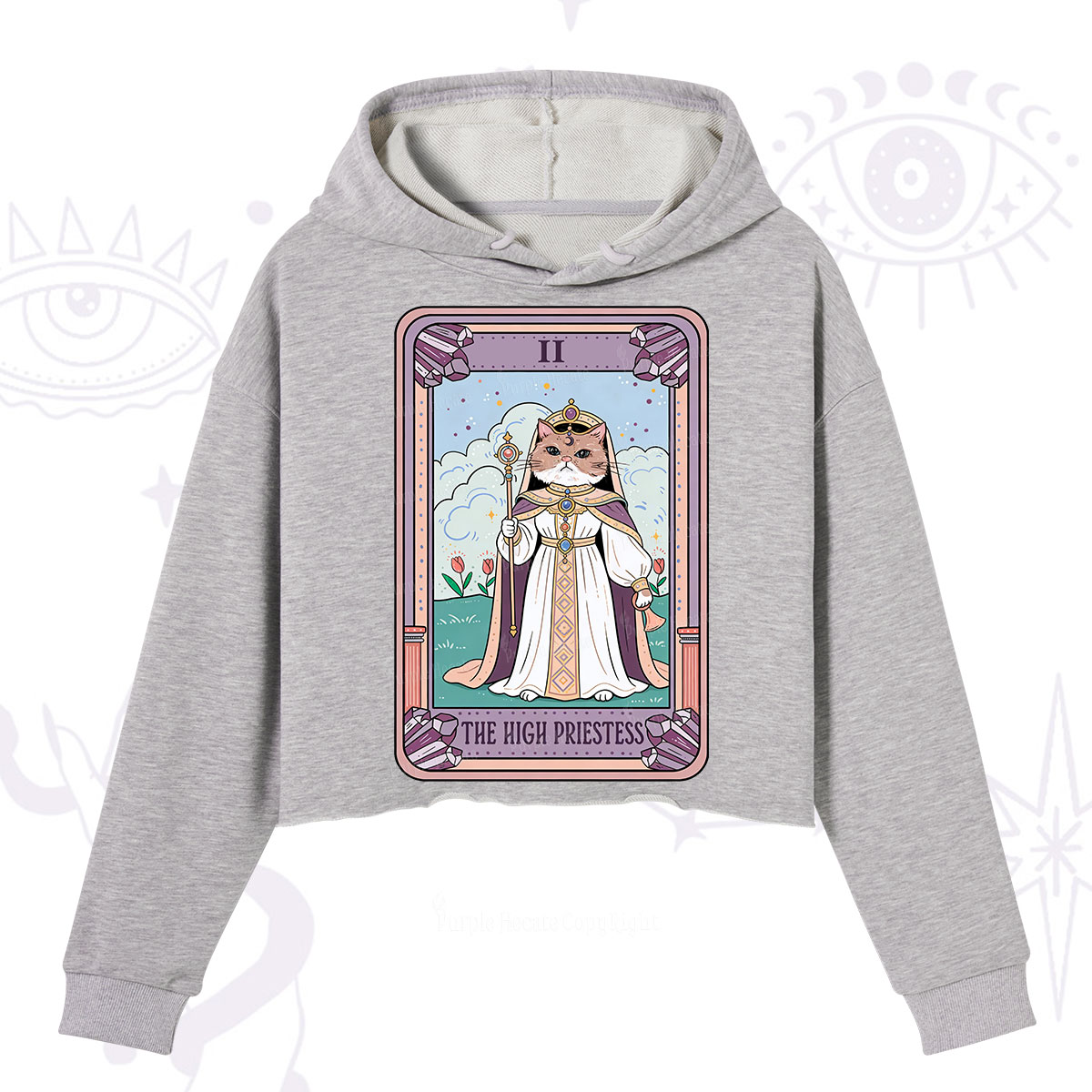 Purplehecate The High Priestess Cat Tarot Crop Hoodie