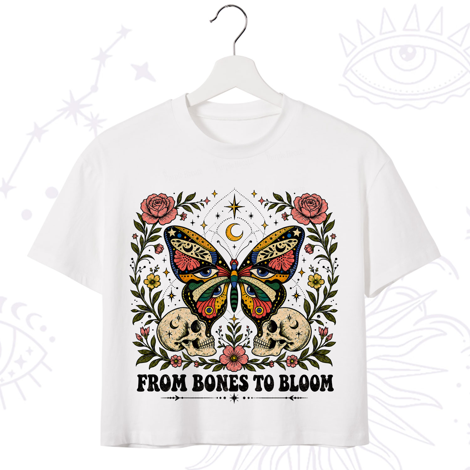 Purplehecate From Bones to Bloom Butterfly Crop T-Shirt