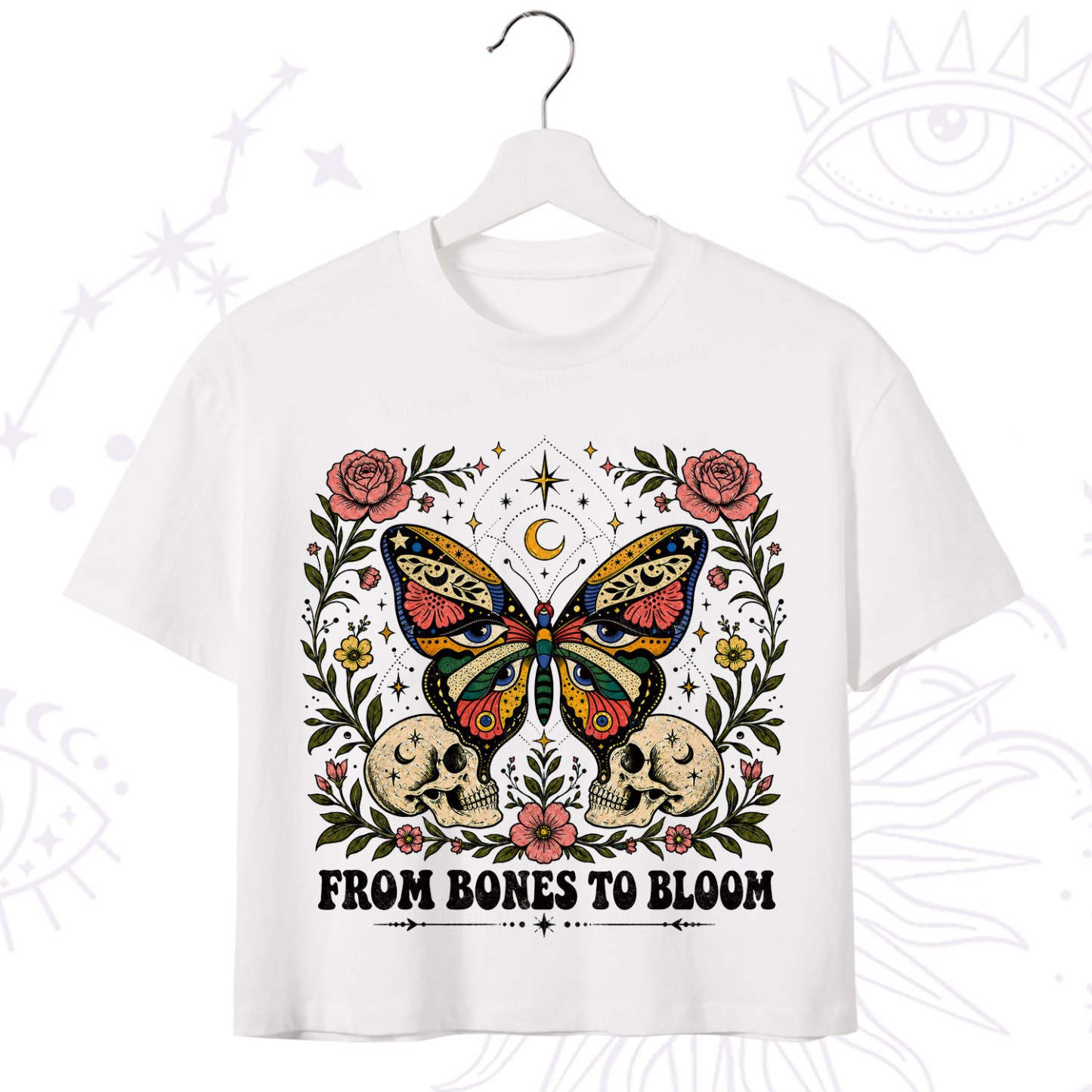 Purplehecate From Bones to Bloom Butterfly Crop T-Shirt