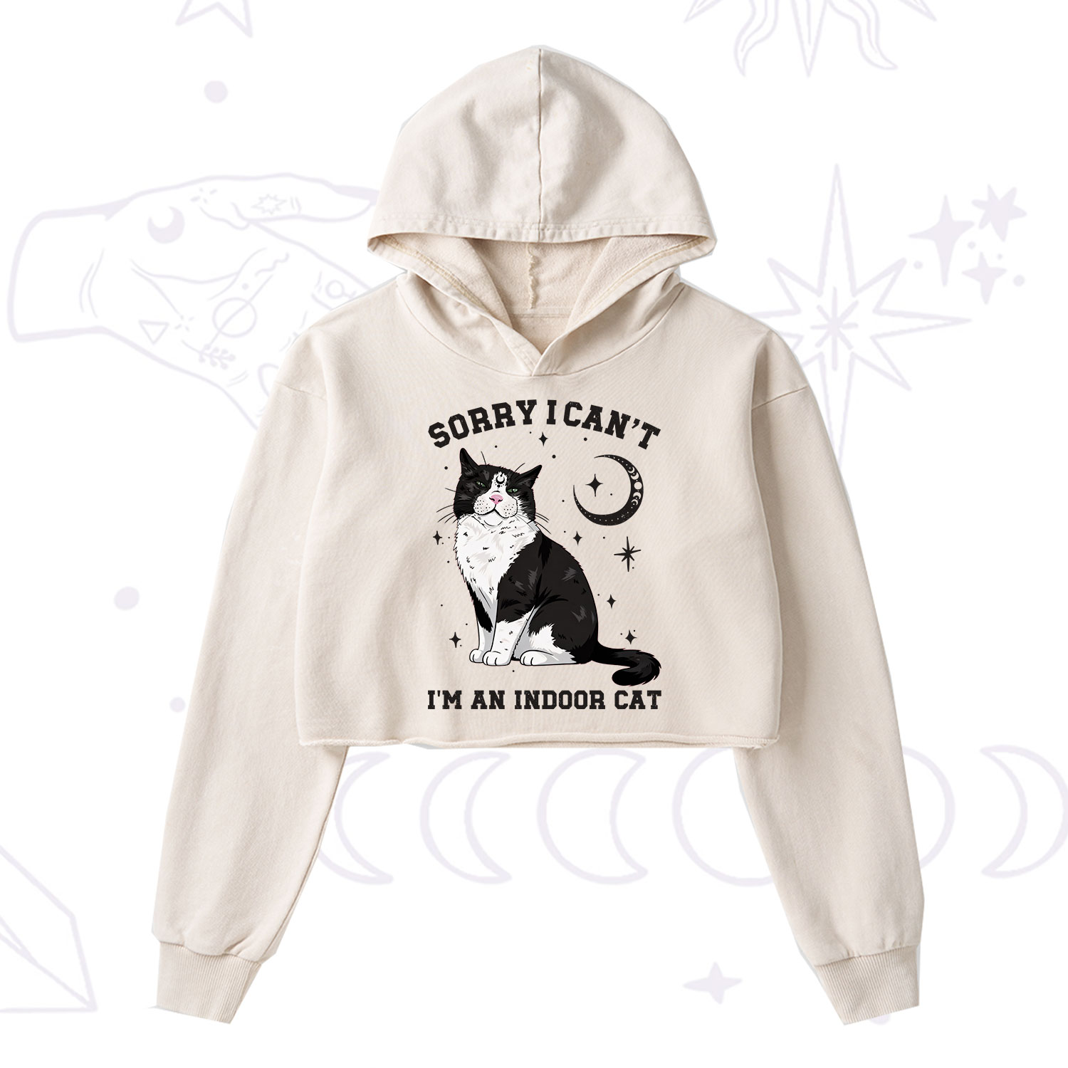 Purplehecate Sorry I Can't Go I'm an Indoor Cat Washed Cropped Hoodie