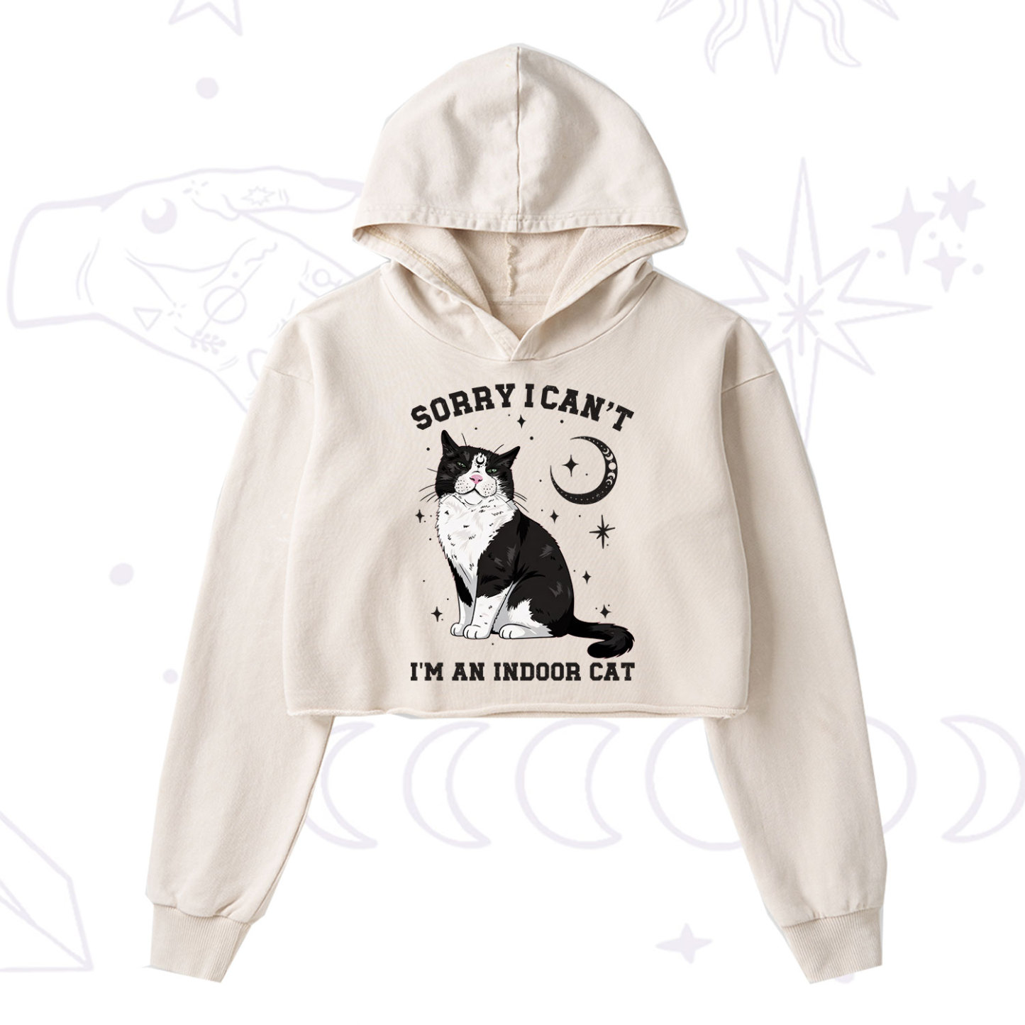 Purplehecate Sorry I Can't Go I'm an Indoor Cat Washed Cropped Hoodie
