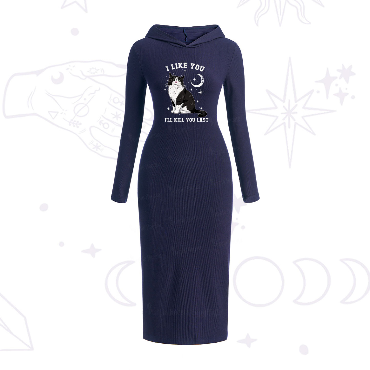 Purplehecate Sorry I Can't Go I'm an Indoor Cat Hooded Knit Dress