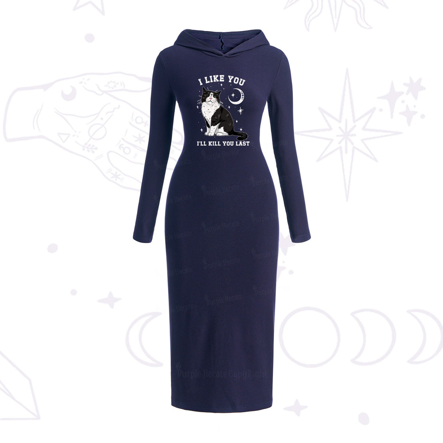 Purplehecate Sorry I Can't Go I'm an Indoor Cat Hooded Knit Dress