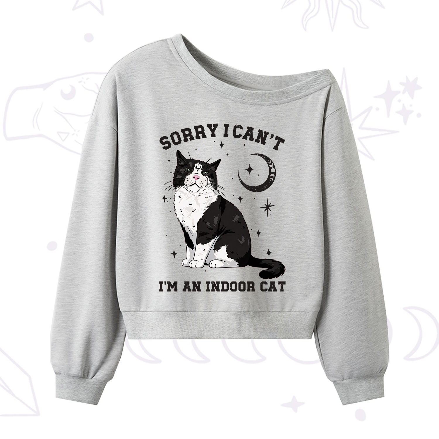 Purplehecate Sorry I Can't Go I'm an Indoor Cat One Shoulder Sweatshirt