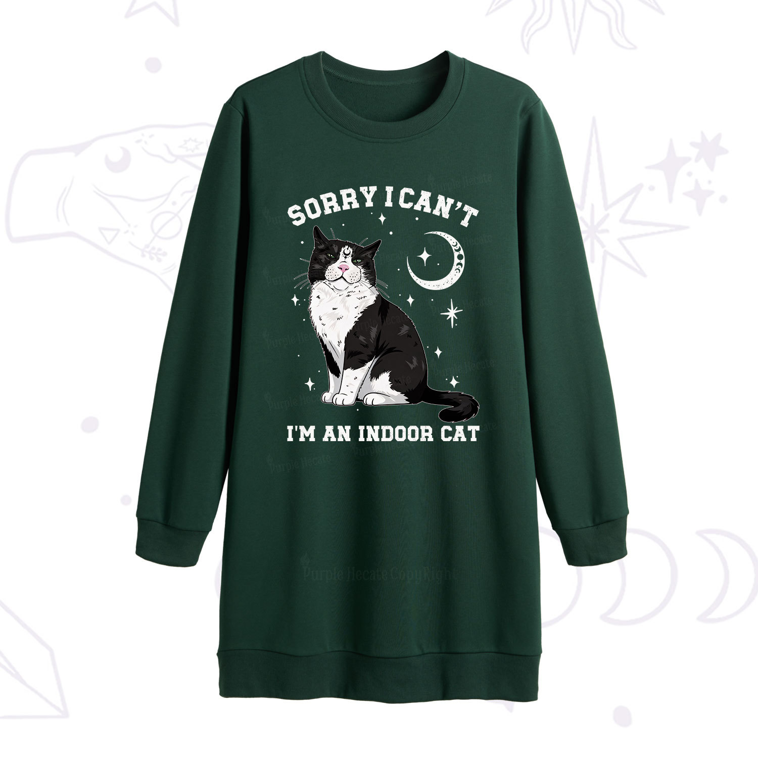 Purplehecate Sorry I Can't Go I'm an Indoor Cat Sweatshirt Dress