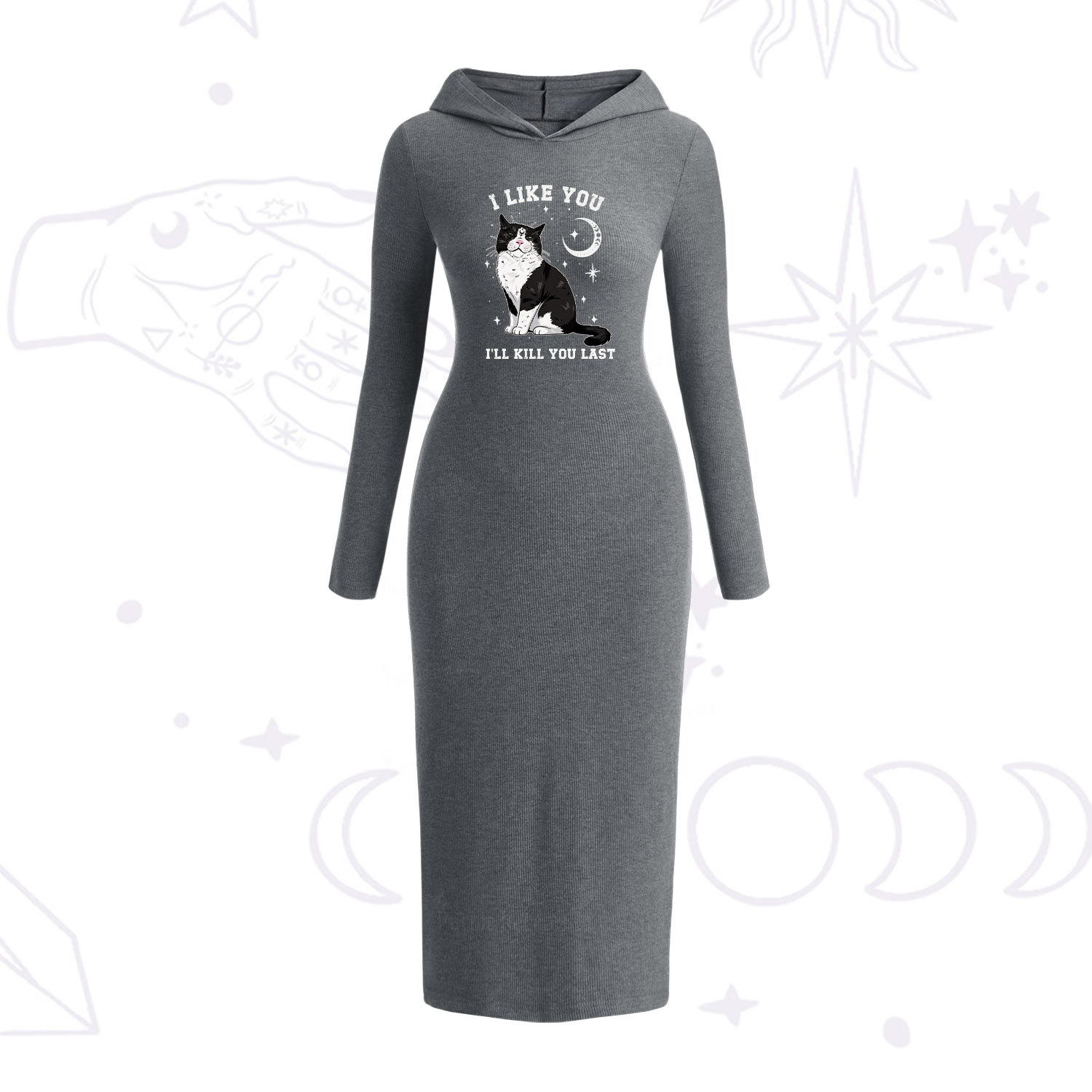 Purplehecate Sorry I Can't Go I'm an Indoor Cat Hooded Knit Dress