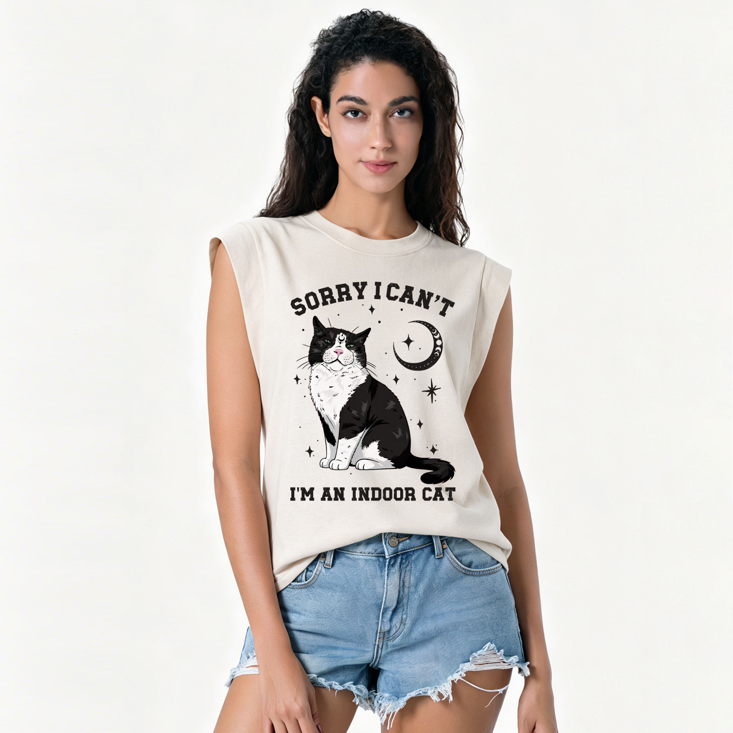 Purplehecate Sorry I Can't Go I'm an Indoor Cat Vintage Washed Tank