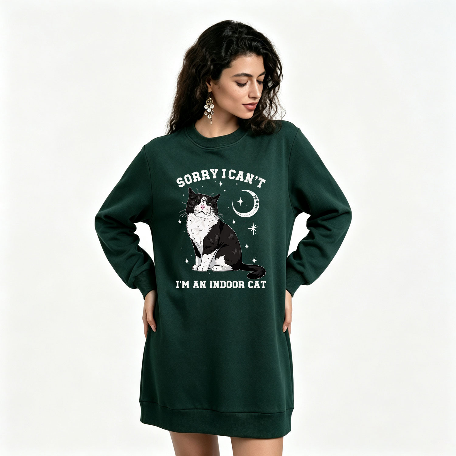 Purplehecate Sorry I Can't Go I'm an Indoor Cat Sweatshirt Dress