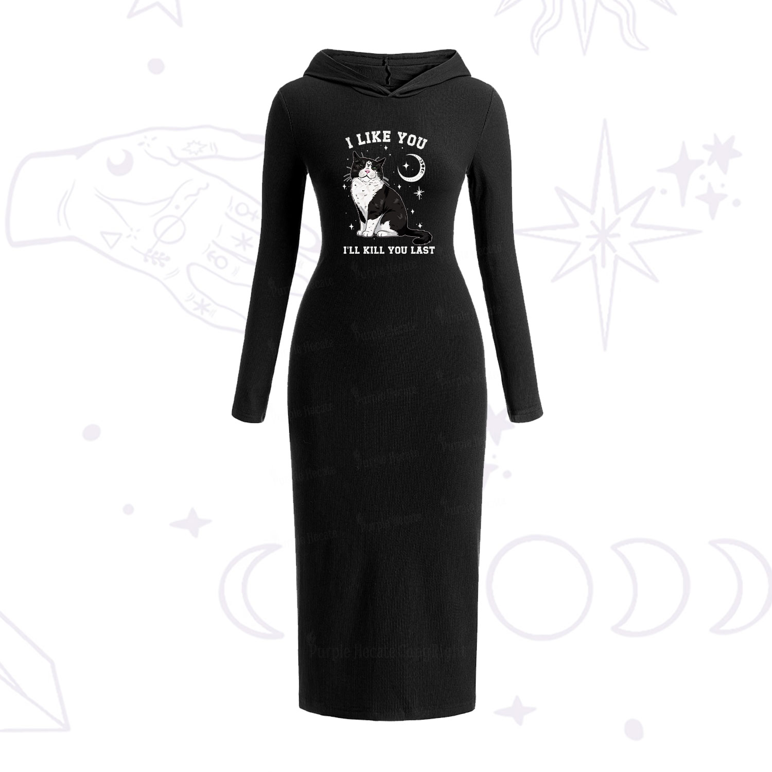 Purplehecate Sorry I Can't Go I'm an Indoor Cat Hooded Knit Dress