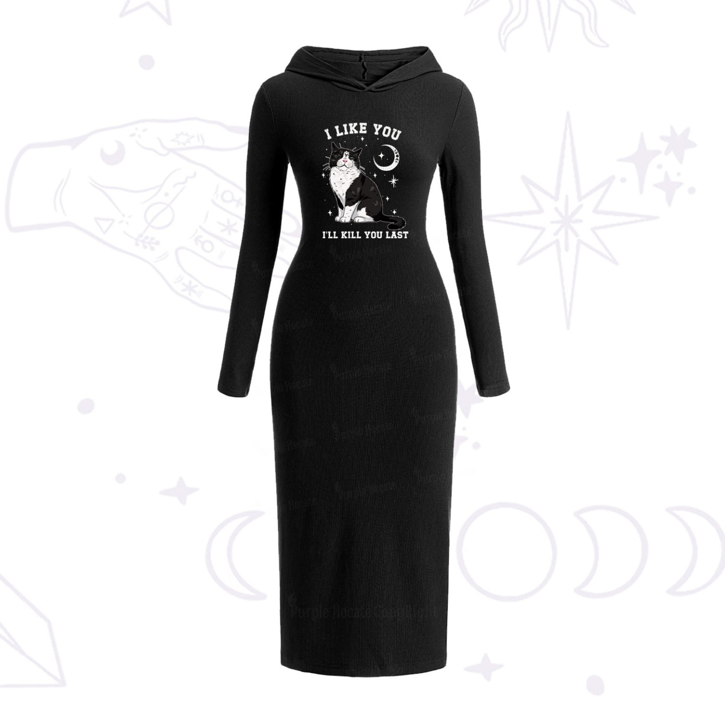 Purplehecate Sorry I Can't Go I'm an Indoor Cat Hooded Knit Dress