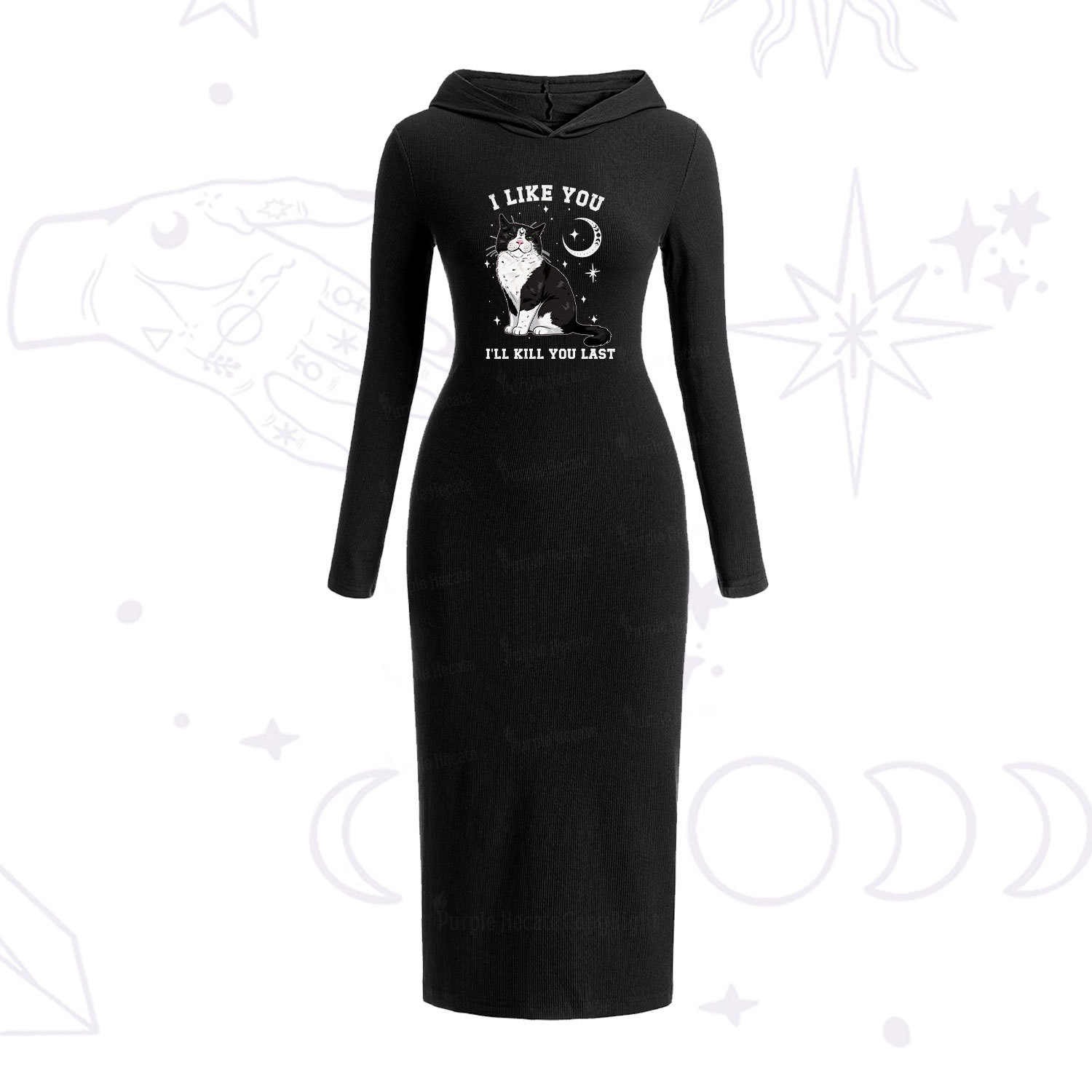 Purplehecate Sorry I Can't Go I'm an Indoor Cat Hooded Knit Dress