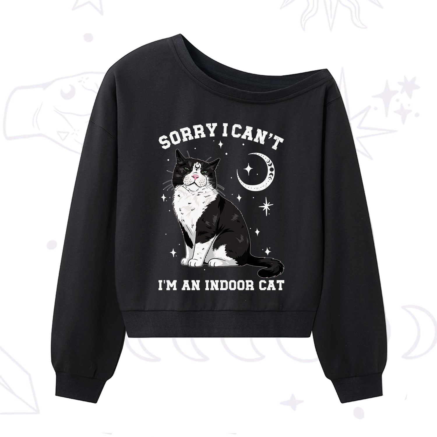Purplehecate Sorry I Can't Go I'm an Indoor Cat One Shoulder Sweatshirt