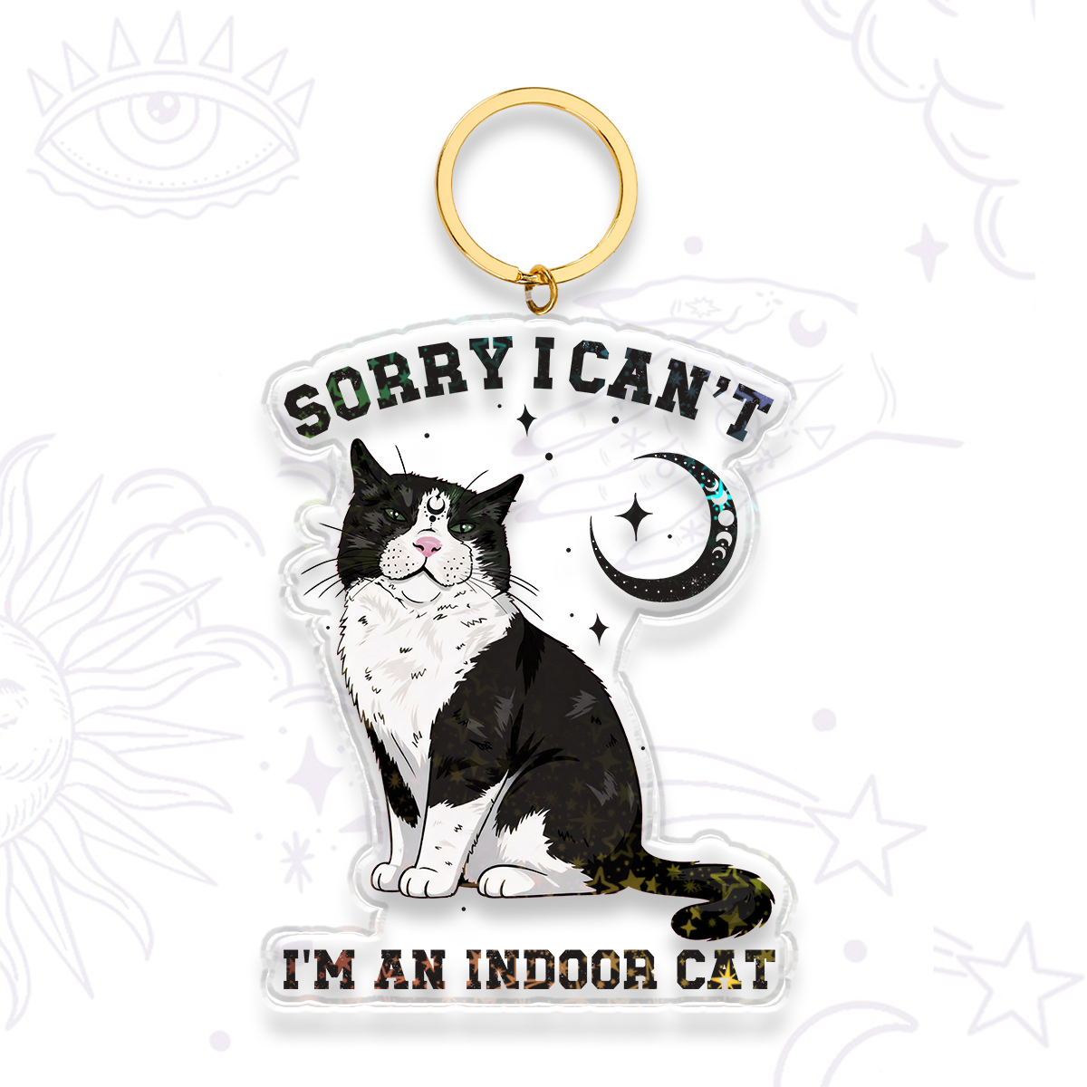 Purplehecate Sorry I Can't Go I'm an Indoor Cat Keychain