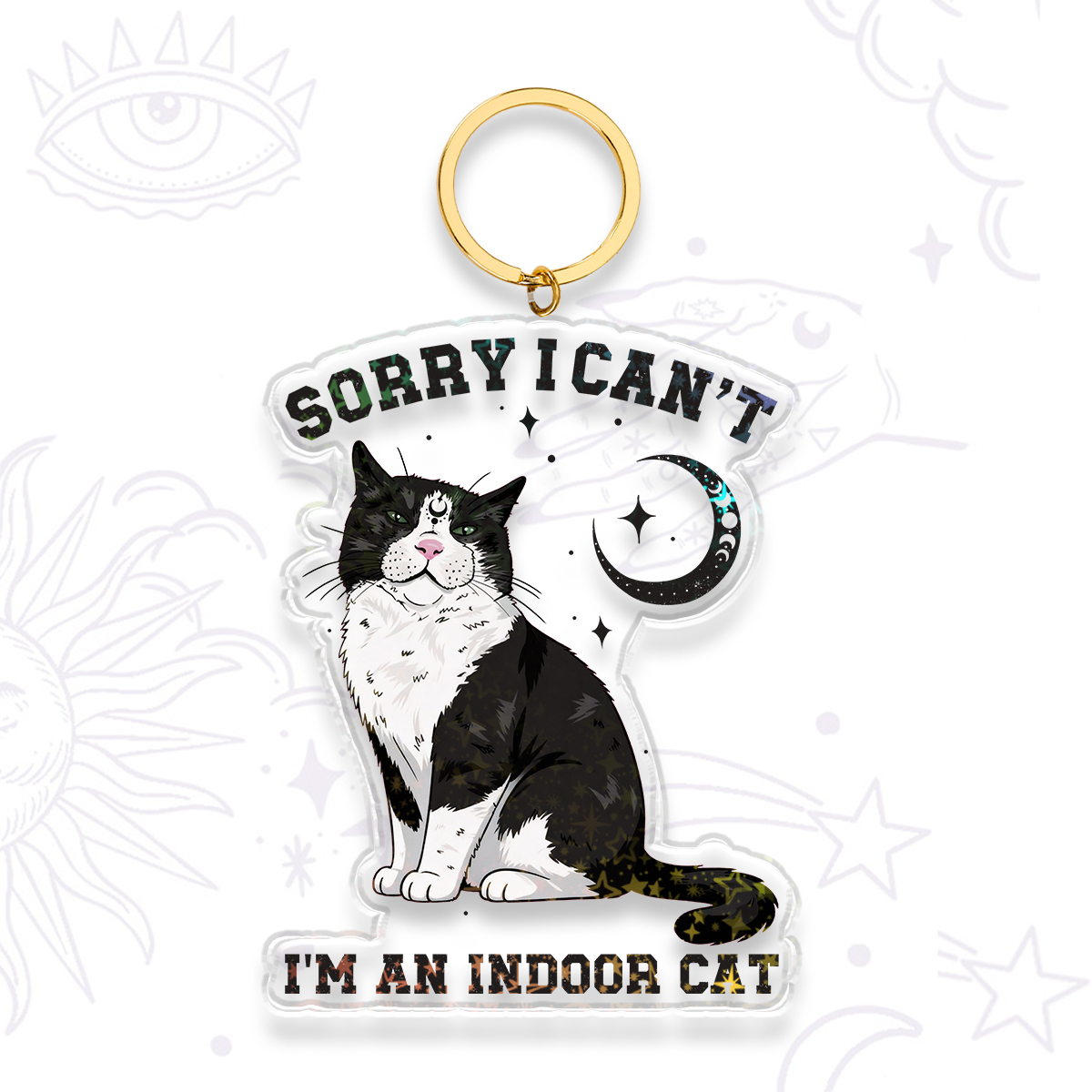 Purplehecate Sorry I Can't Go I'm an Indoor Cat Keychain