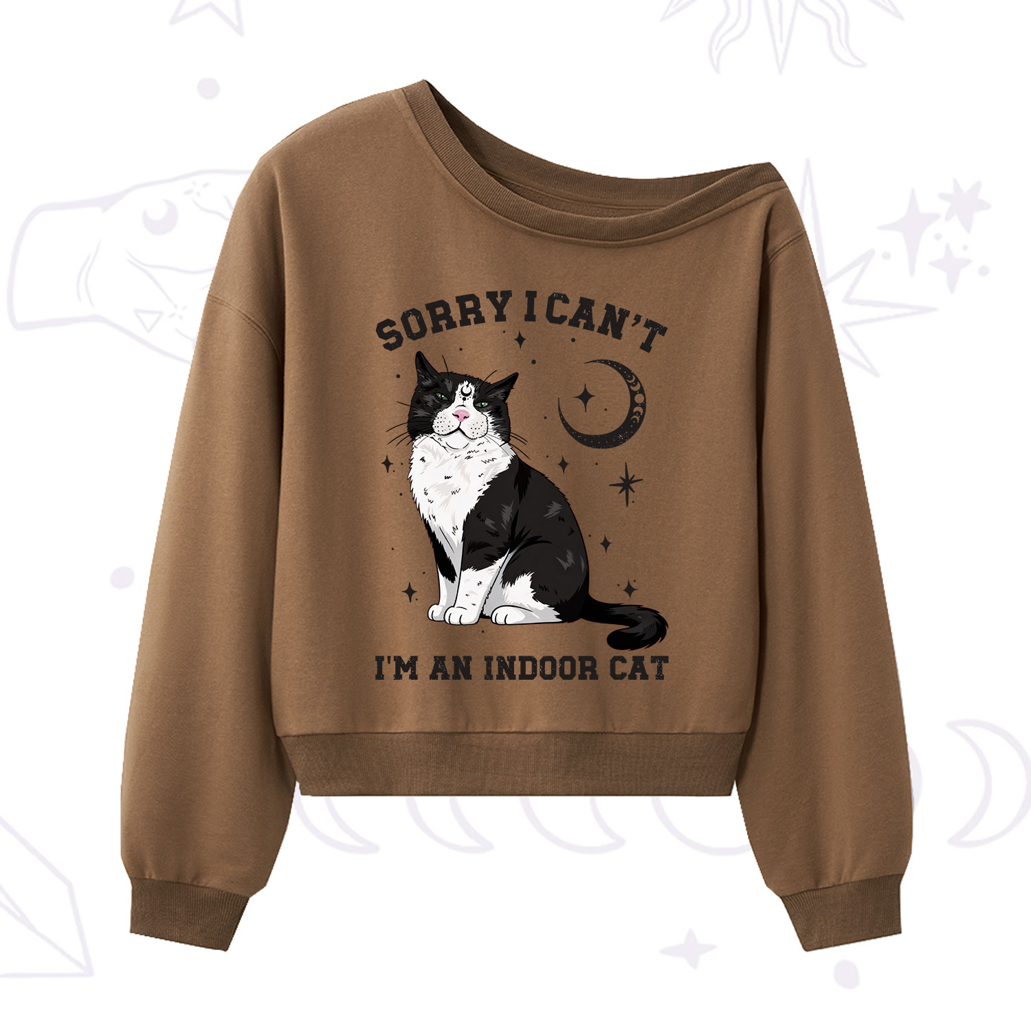 Purplehecate Sorry I Can't Go I'm an Indoor Cat One Shoulder Sweatshirt