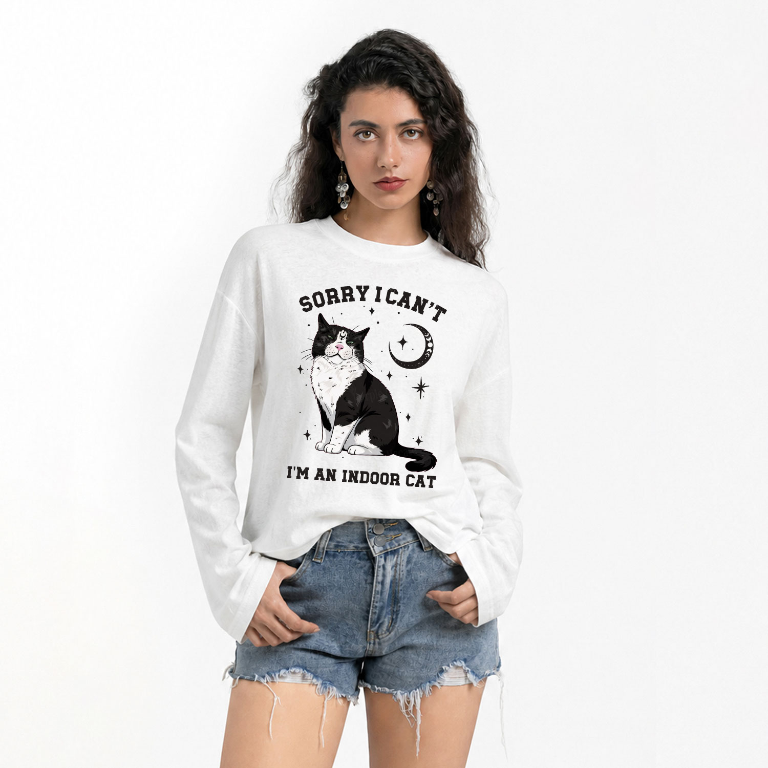 Purplehecate Sorry I Can't Go I'm an Indoor Cat Slub Long Sleeve T-Shirt