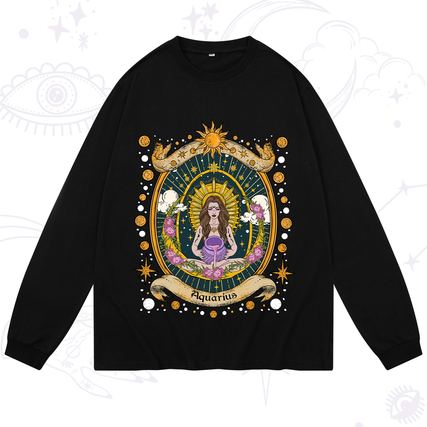 Purplehecate Aquarius Radiance Zodiac Long Sleeve T-Shirt