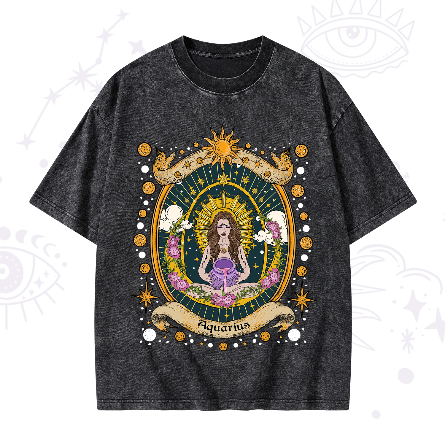 Purplehecate Aquarius Radiance Zodiac Washed T-Shirt