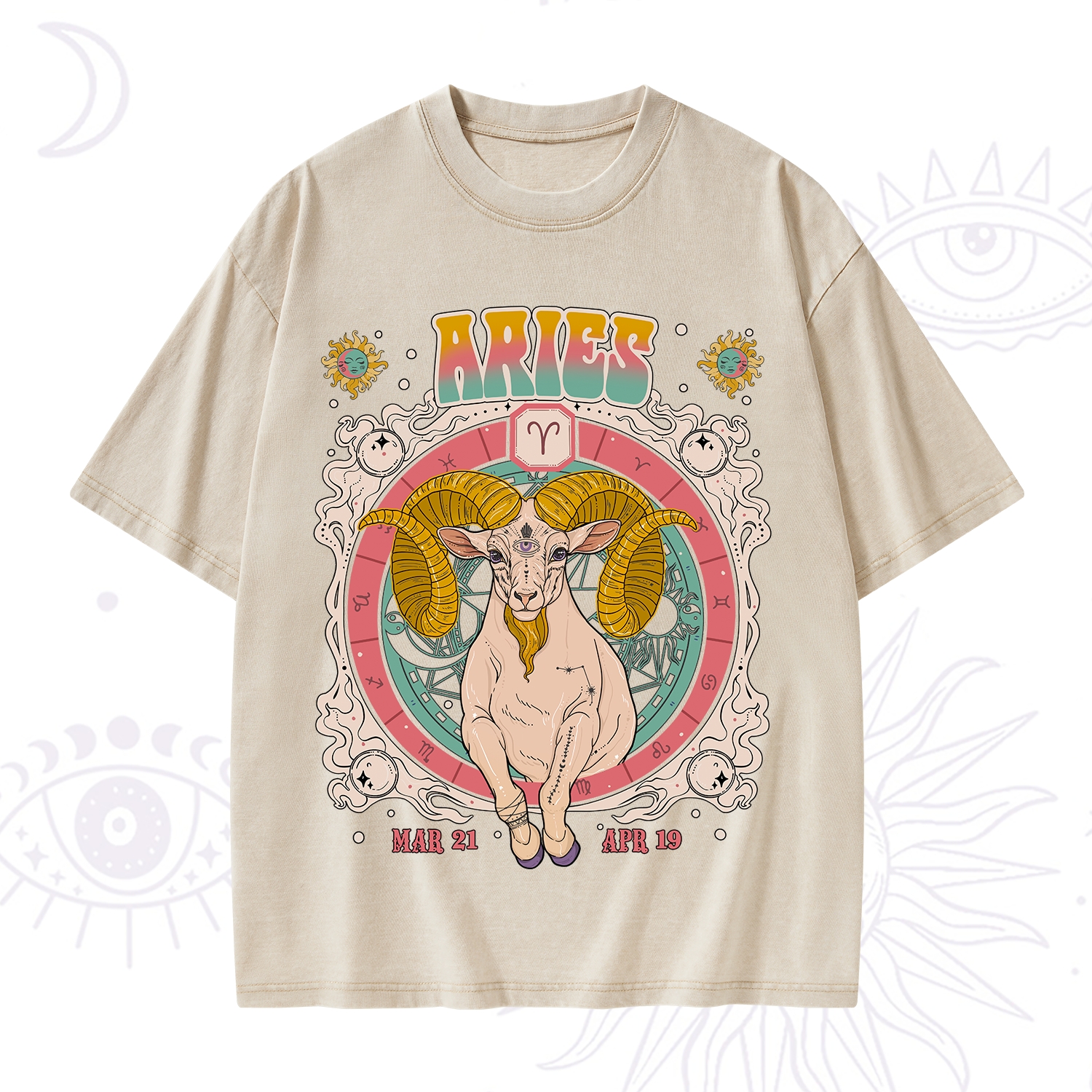 Purplehecate Aries Cosmic Zodiac Washed T-Shirt