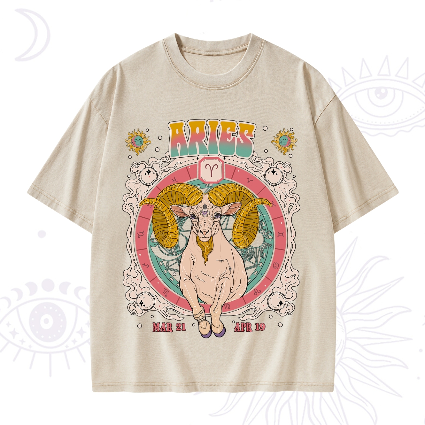Purplehecate Aries Cosmic Zodiac Washed T-Shirt