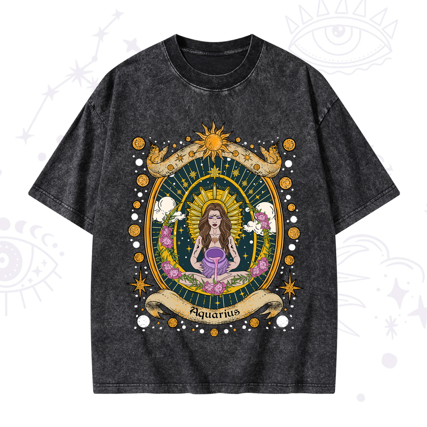 Magic Purplehecate Aquarius Radiance Zodiac Washed T-Shirt