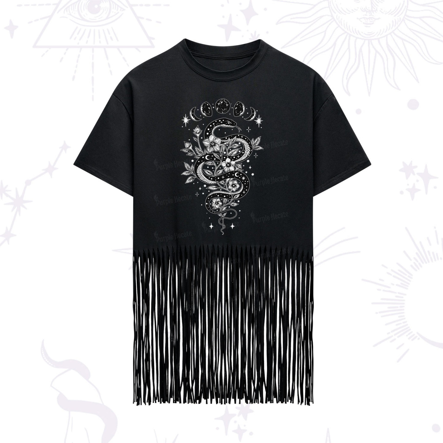 Purplehecate Serpent Spell Fringe Hem T-Shirt