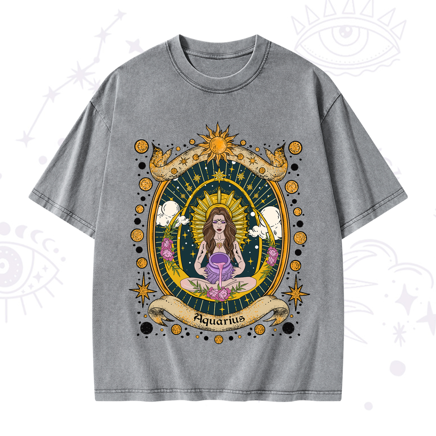 Purplehecate Aquarius Radiance Zodiac Washed T-Shirt