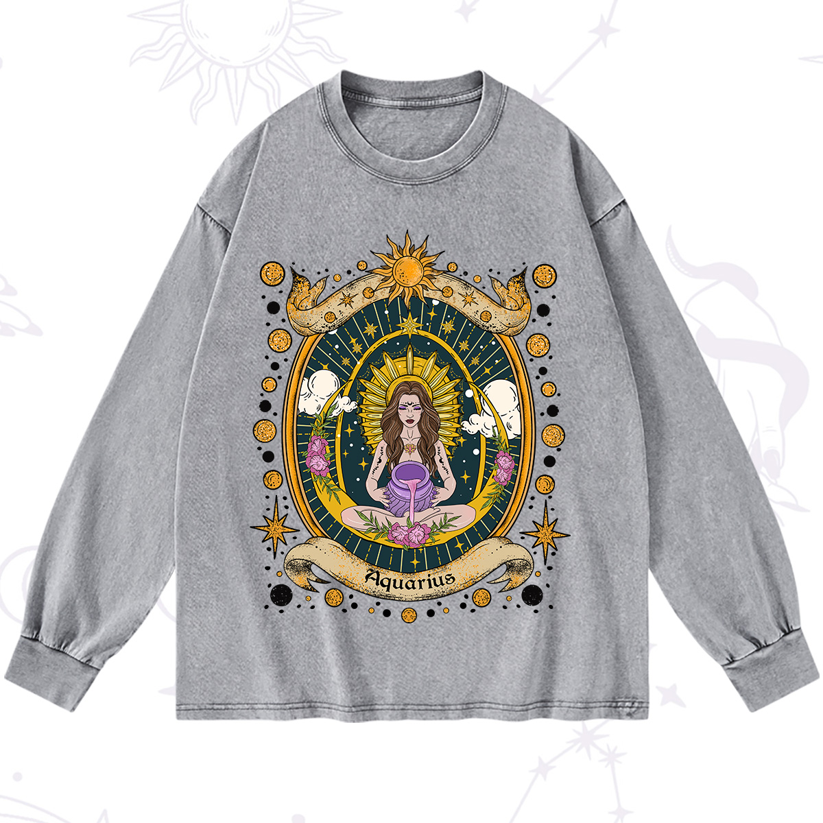 Purplehecate Aquarius Radiance Zodiac Washed Long Sleeve Shirt