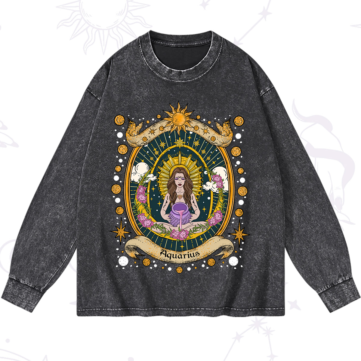 Purplehecate Aquarius Radiance Zodiac Washed Long Sleeve Shirt