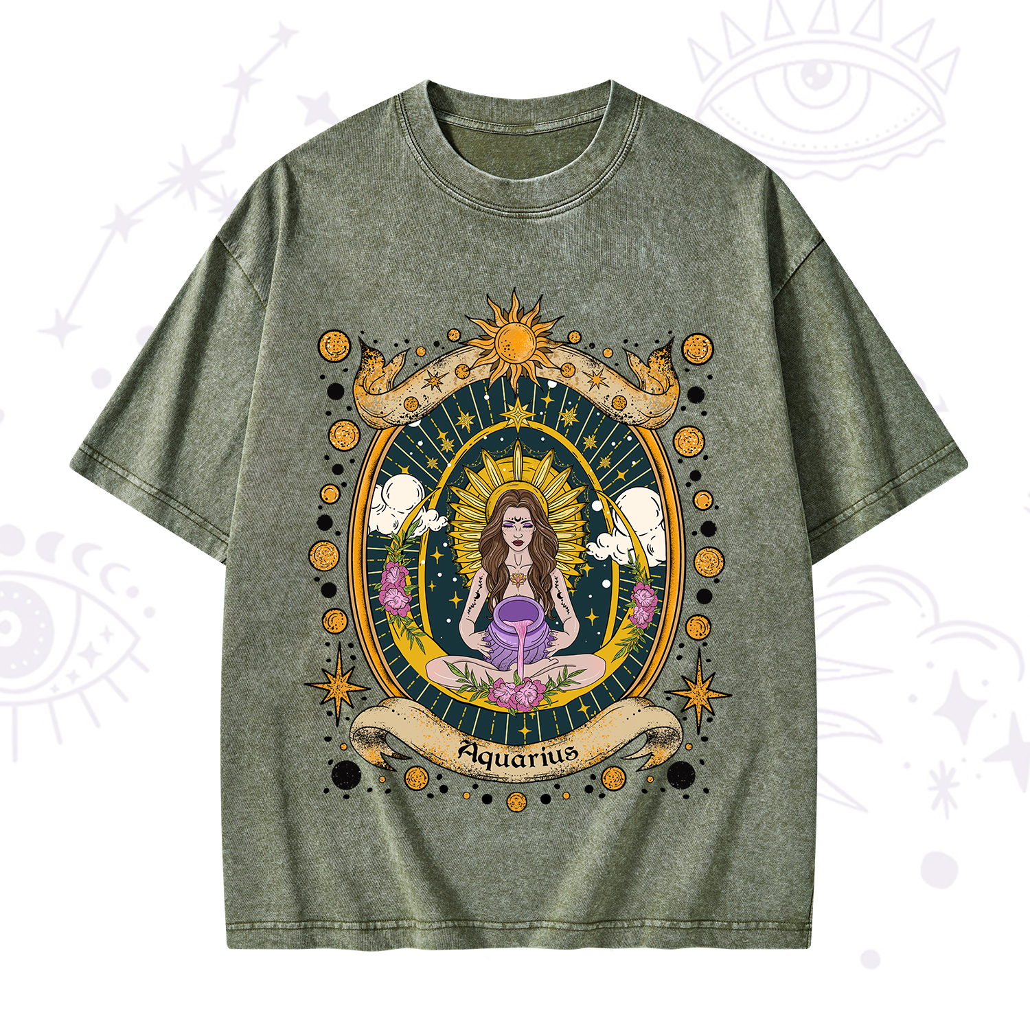 Purplehecate Aquarius Radiance Zodiac Washed T-Shirt