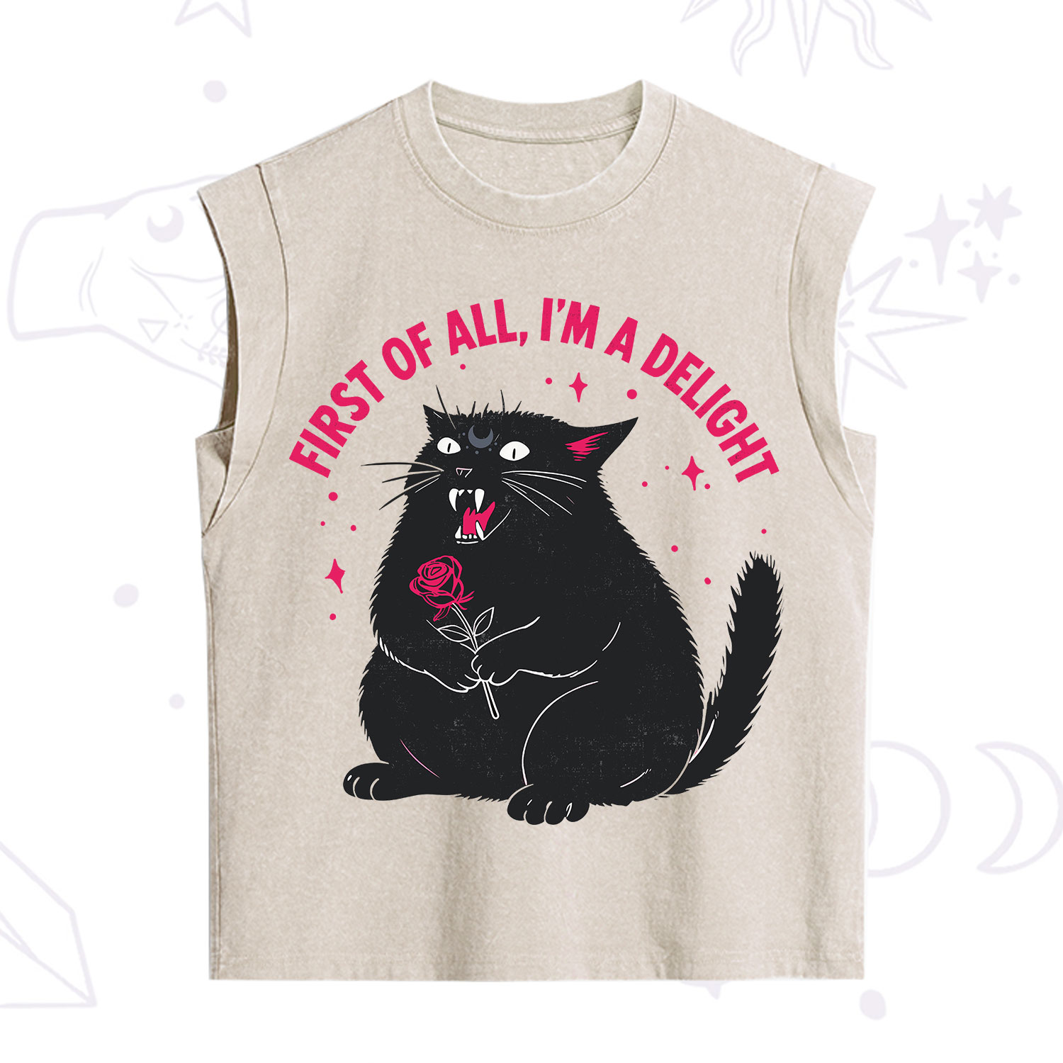 Purplehecate First Of All I'm A Delight Cat Vintage Washed Tank