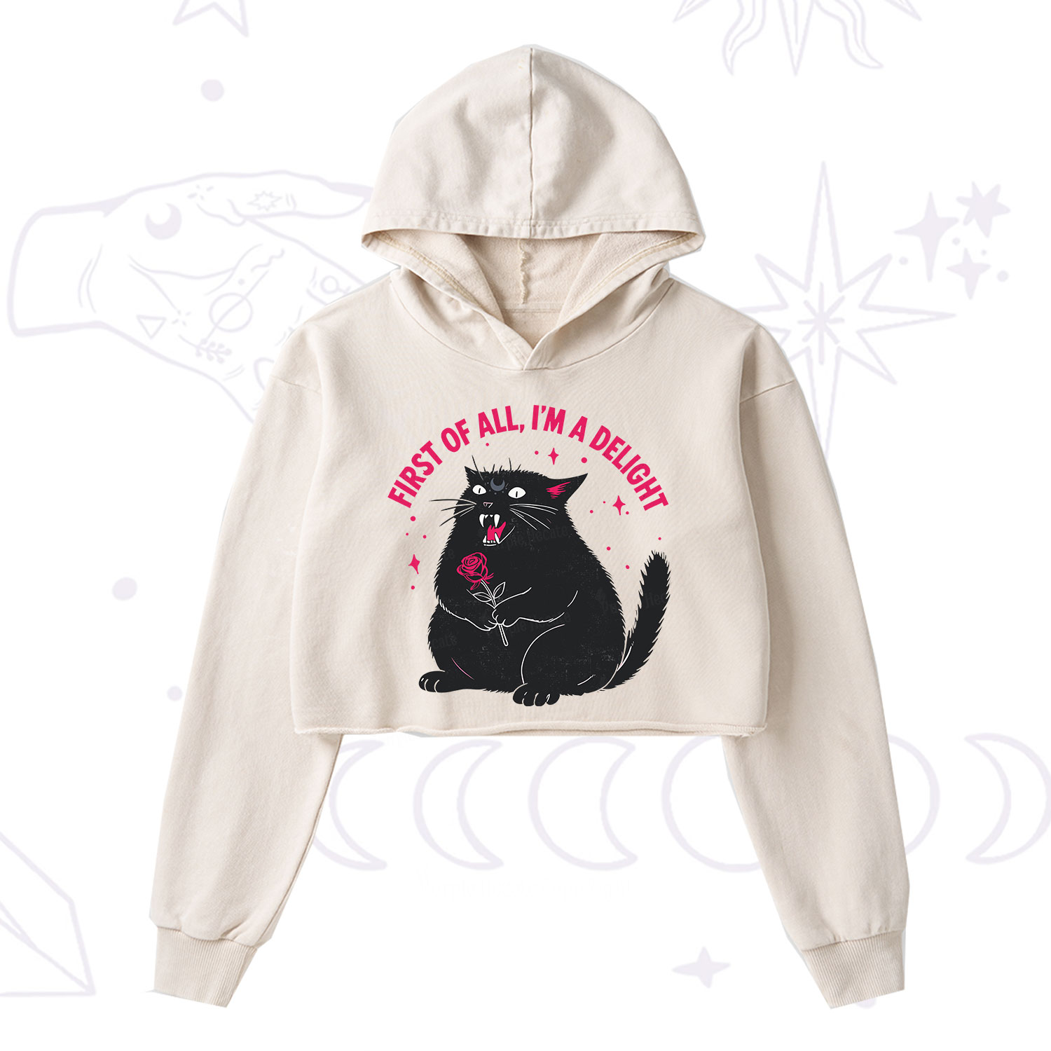 Purplehecate First Of All I'm A Delight Cat Washed Cropped Hoodie
