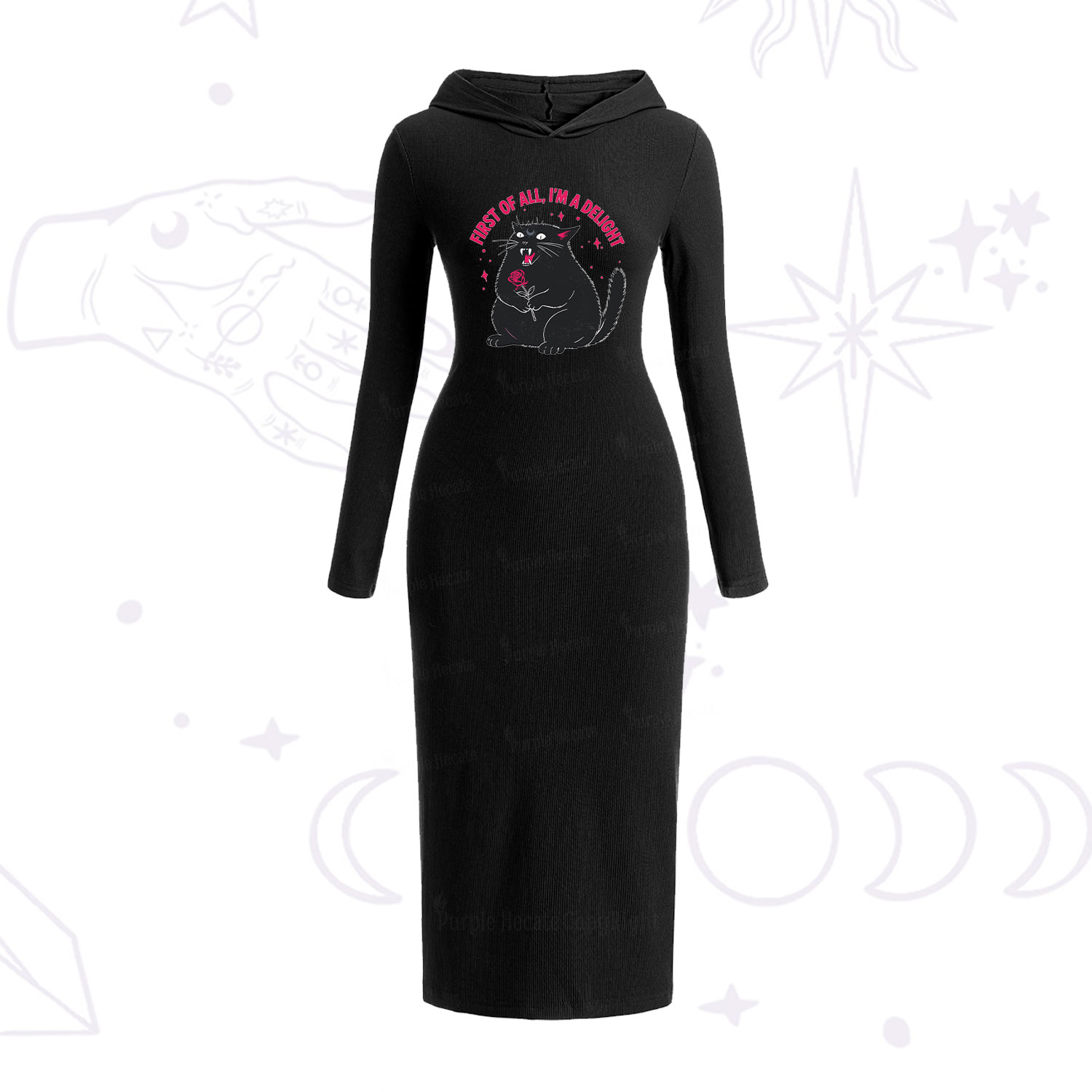 Purplehecate First Of All I'm A Delight Cat Hooded Knit Dress