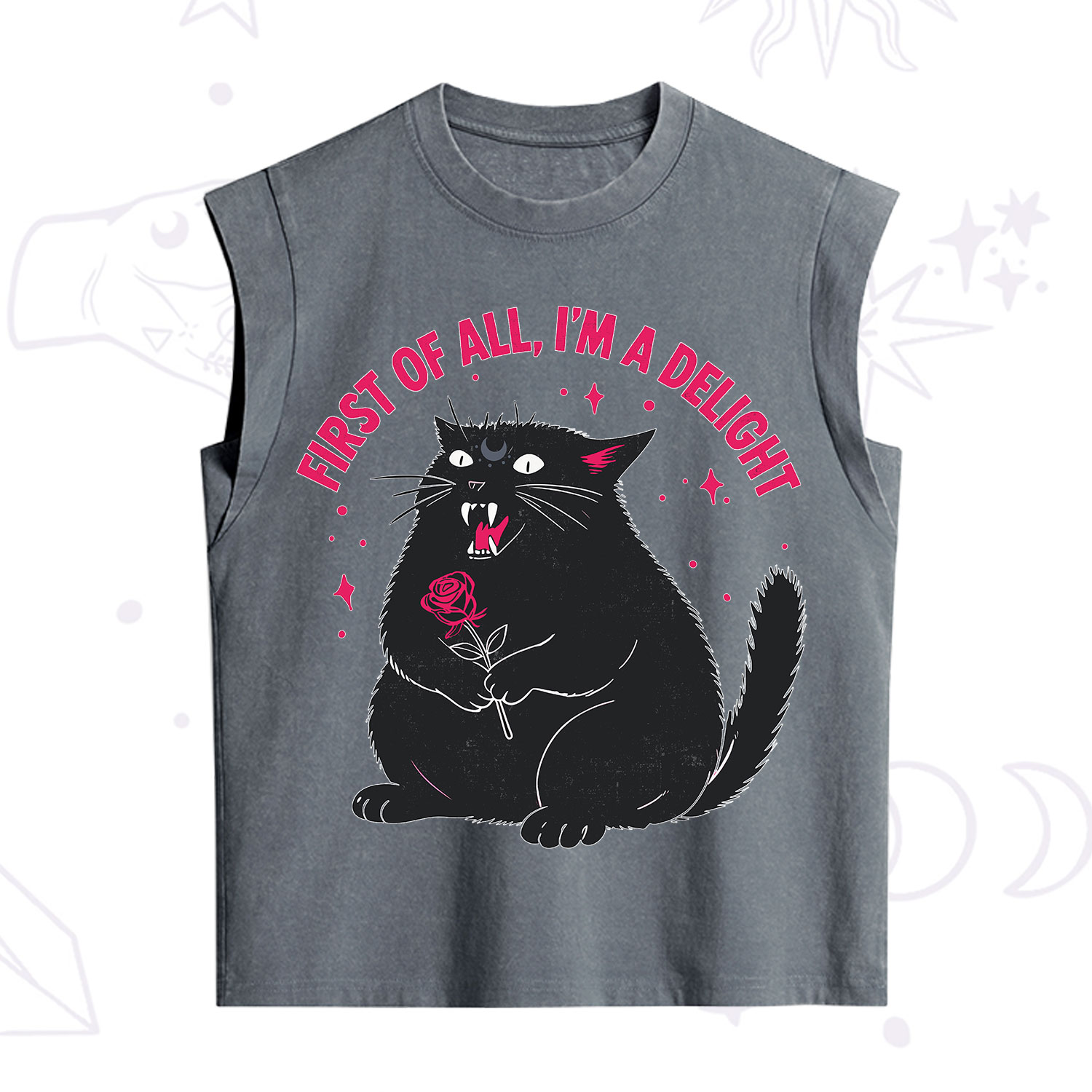 Purplehecate First Of All I'm A Delight Cat Vintage Washed Tank