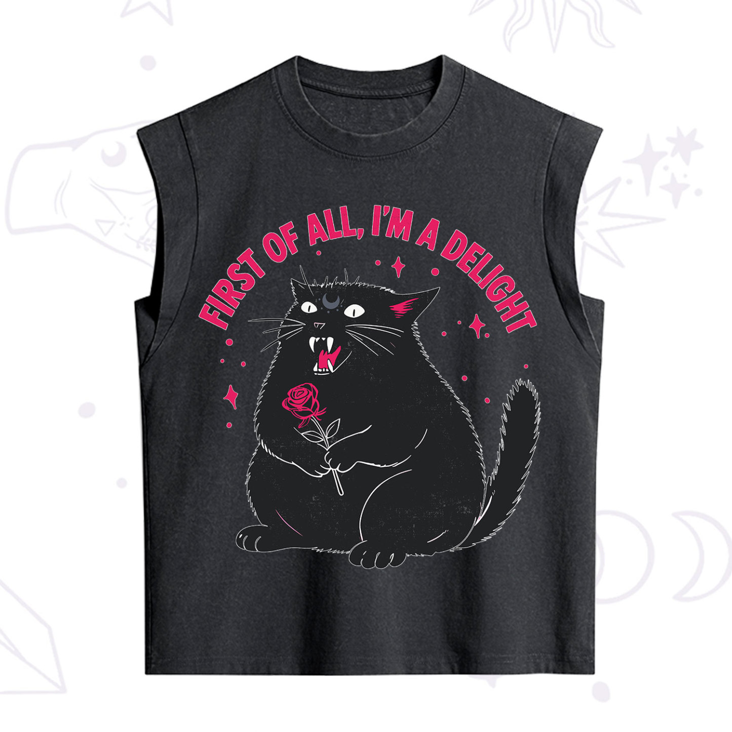 Purplehecate First Of All I'm A Delight Cat Vintage Washed Tank