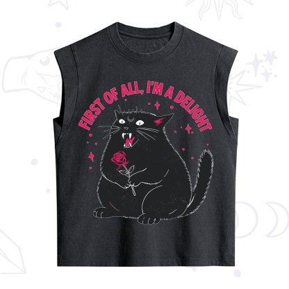Purplehecate First Of All I'm A Delight Cat Vintage Washed Tank