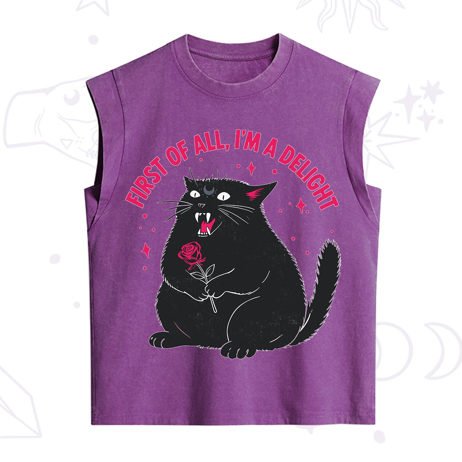 Purplehecate First Of All I'm A Delight Cat Vintage Washed Tank