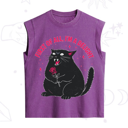 Purplehecate First Of All I'm A Delight Cat Vintage Washed Tank